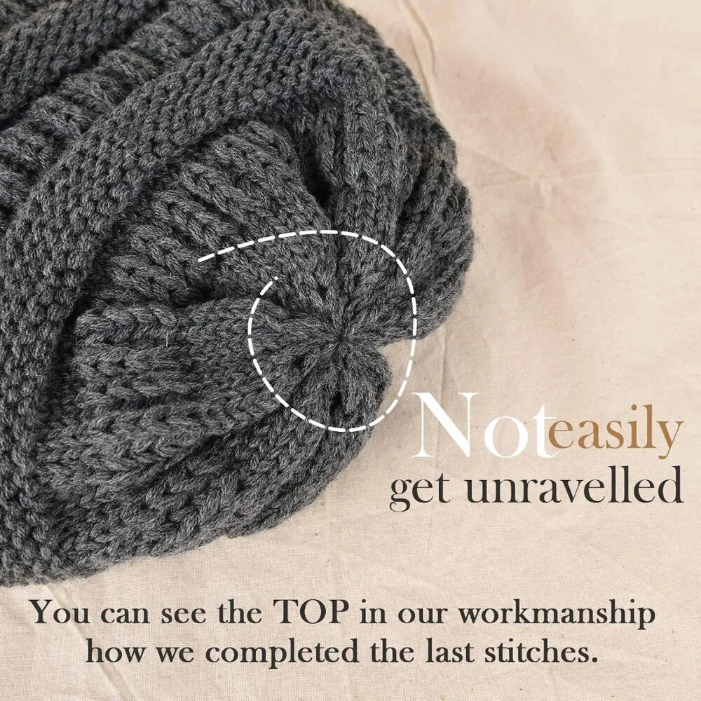 Women's Knitted Beanie Gray Cozy Skull Ski Hats Cap Winter Warm Slouchy Design - Picture 4 of 7